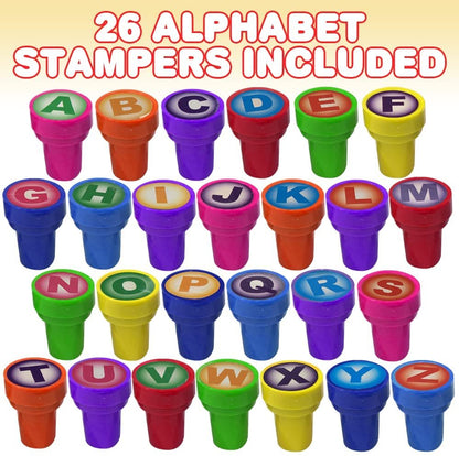 ArtCreativity Alphabet Stampers for Kids, Set of 26, Self-Inking Stamps with Blue Ink, Alphabet Learning Toys with Brightly Colored Cases, Arts and Crafts Supplies for Boys and Girls, Great Gift Idea