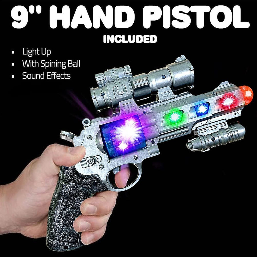 Light Up Space Blaster Toy Gun for Kids, Super Ray Gun Blaster with Colorful Flashing LEDs and Sound, 9" Hand Pistol with Batteries Included, Really Cool Play Gun for Boys and Girls