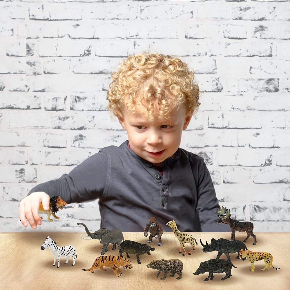 Zoo Animal Figurines Assortment for Kids, Pack of 12, Assorted Small Animal Figures, Sturdy Plastic Playset, Fun Zoo Theme Birthday Party Favors, Great Gift Idea for Boys and Girls