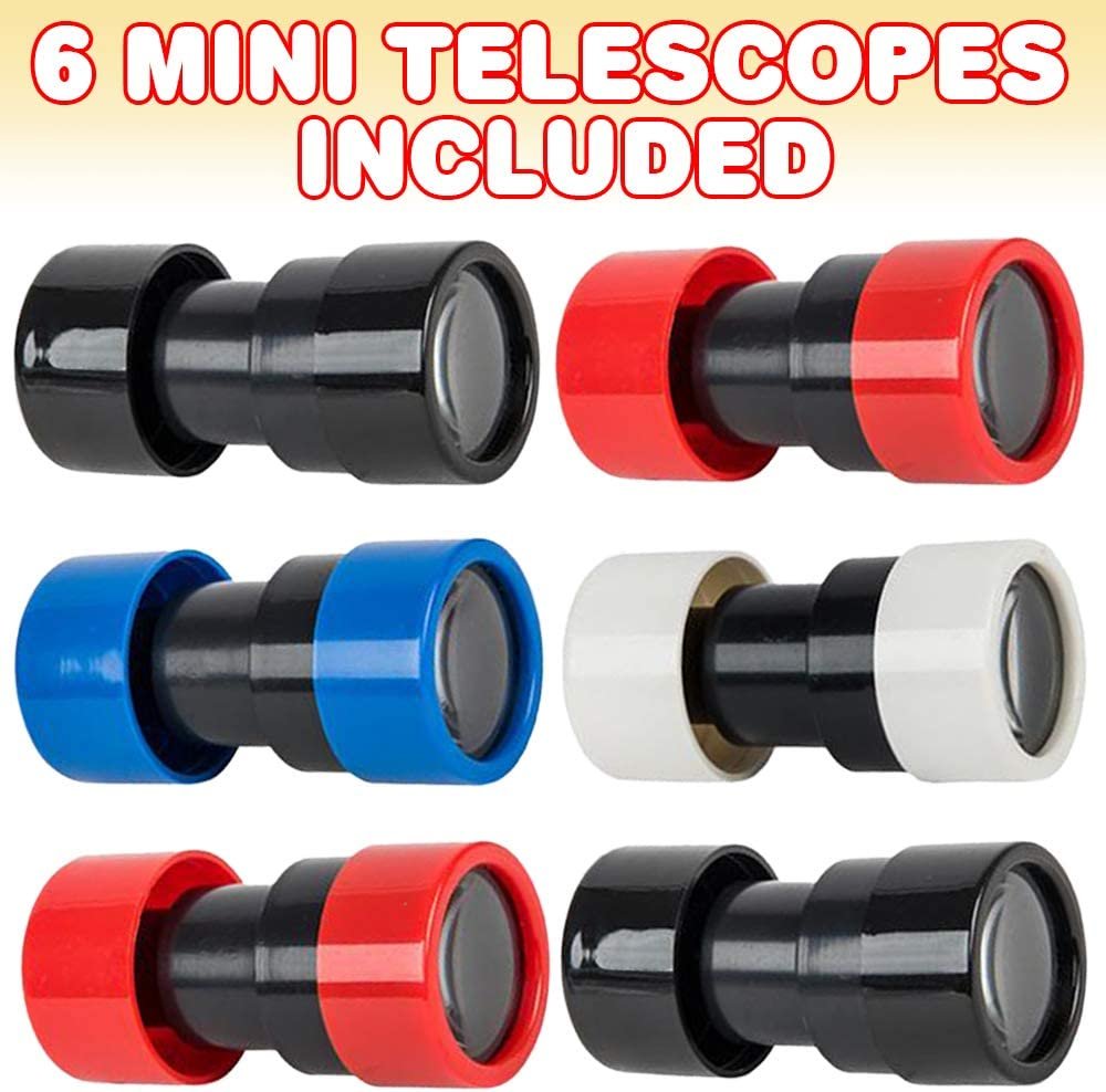 Mini Toy Telescopes for Kids, Set of 6, Telescope Toys in Assorted Vibrant Colors, Outer Space and Pirate Party Birthday Favors, Fun Pretend Play Toys for Boys and Girls