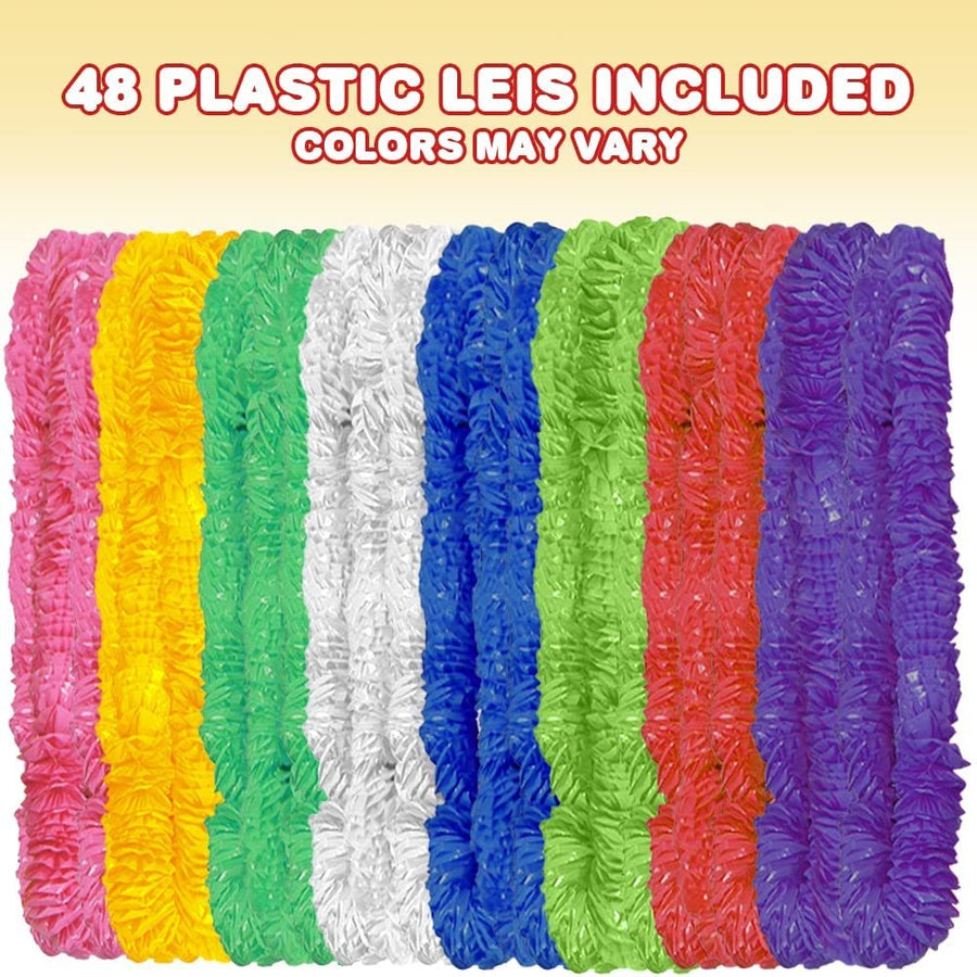 Plastic Hawaiian Leis, Set of 48, Luau Party Supplies and Decorations, Hawaii Tropical Floral Necklaces in Assorted Colors, Hawaiian Party Favors, Fun Baby Shower Supplies