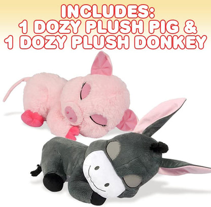 ArtCreativity Dozy Pig and Donkey, Includes 1 Pig Stuffed Animal and 1 Donkey Stuffed Animal, Cute Plush Toys for Kids with an Adorable Sleepy Design, Great as Baby Nursery Decorations