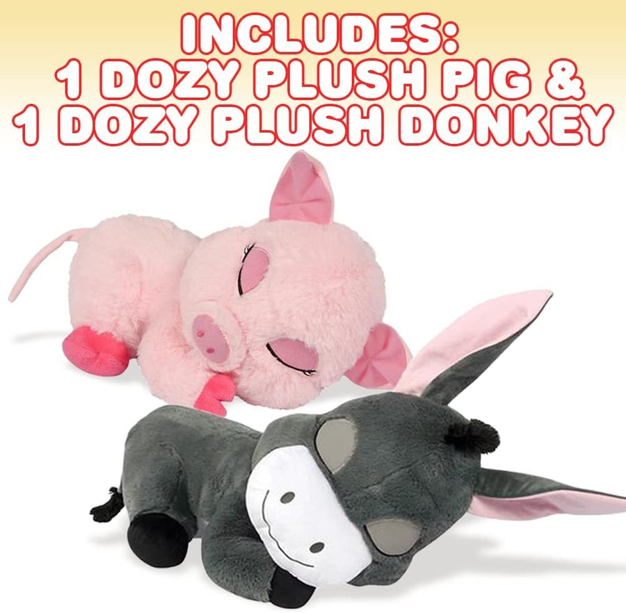 Dozy Pig and Donkey, Includes 1 Pig Stuffed Animal and 1 Donkey Stuffed Animal, Cute Plush Toys for Kids with an Adorable Sleepy Design, Great as Baby Nursery Decorations