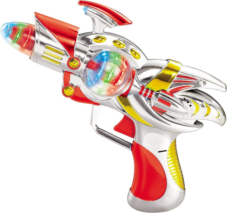 Red Super Spinning Space Blaster Gun with Flashing LEDs and Sound Effects, Cool Futuristic Toy Gun with Batteries Included, Great Gift Idea for Kids