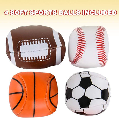 ArtCreativity Soft Stuff Sports Stress Balls, Set of 4, Includes Basketball, Football, Baseball, and Soccer Squeezable Anxiety Relief Balls, Cool Party Favors and Goodie Bag Fillers for Boys & Girls