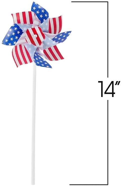 ArtCreativity 6 Inch Stars and Stripes Pinwheels - Set of 12 - Red, White, and Blue - Independence Day Decorations, July 4th Decor for Yard, Garden, Lawn - Patriotic Party Favors for Kids, Adults