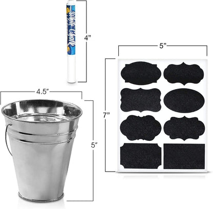 ArtCreativity Large Galvanized Metal Buckets Set, Includes 12 Rustic Pails with Handles, 24 Chalkboard Labels and 1 Liquid Chalk Marker, 5 Inch Galvanized Buckets for Party Favors, Wedding Decorations