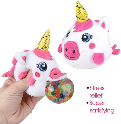 ArtCreativity Plush Unicorn Toy with Squeezy Water Beads, Set of 2, Cute Stress Relief Sensory Toys for Boys and Girls, Unicorn Birthday Party Favors and Goodie Bag Fillers for Kids