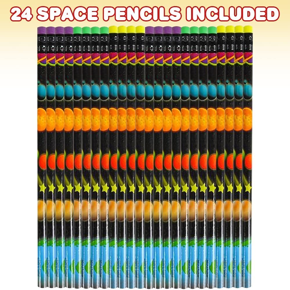 ArtCreativity Space Design Pencils, Set of 24, Cool Space-Themed Writing Pencils with Erasers, Birthday Party Favors, Party Goody Bag Fillers, Teacher Supplies for Classroom
