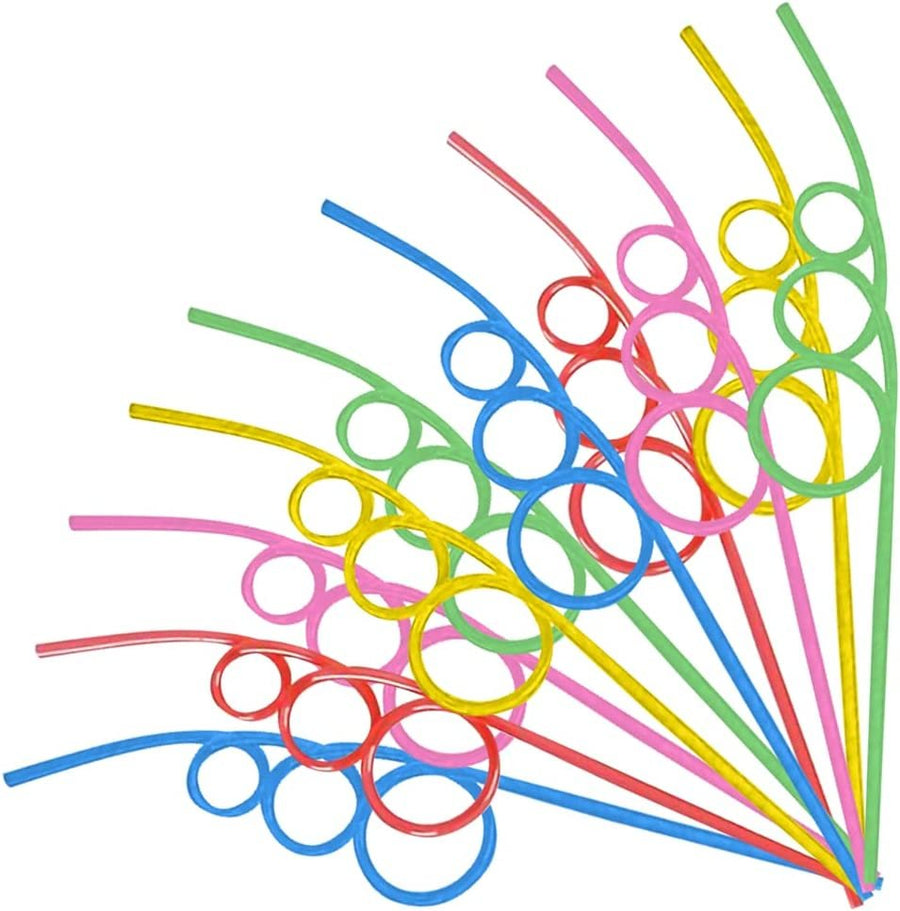 Loop Plastic Drinking Straws for Kids, Set of 36, Loopy Party Straws in Assorted Colors, Party Favors for Kids, Fun Party Supplies for Birthday, Wedding, Baby Shower, 10.5"es