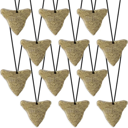 ArtCreativity Prehistoric Shark Tooth Necklaces, Set of 12, Rubber Shark Tooth with a Striking Aged Look, Shark and Dinosaur Party Favors for Kids, Fun Goodie Bag Fillers for Boys and Girls