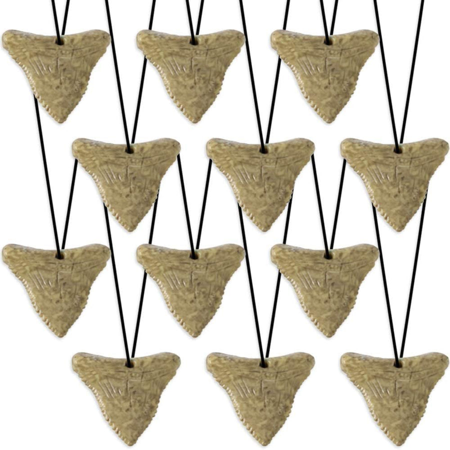 Prehistoric Shark Tooth Necklaces, Set of 12, Rubber Shark Tooth with a Striking Aged Look, Shark and Dinosaur Party Favors for Kids, Fun Goodie Bag Fillers for Boys and Girls