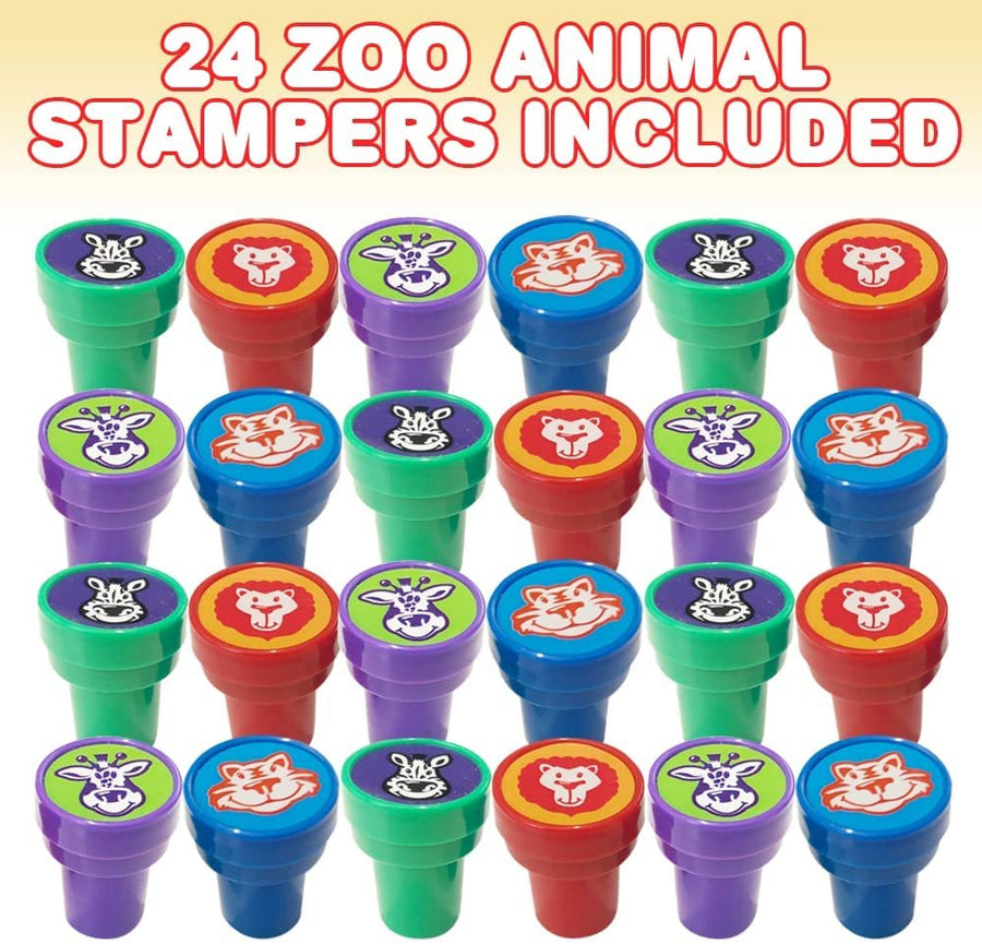 Zoo Animal Stampers for Kids, Set of 24, Assorted Pre-Inked Stampers, Animal Birthday Party Favors, Goodie Bag Fillers, Arts n Crafts Supplies Assignment Stamps for Teachers