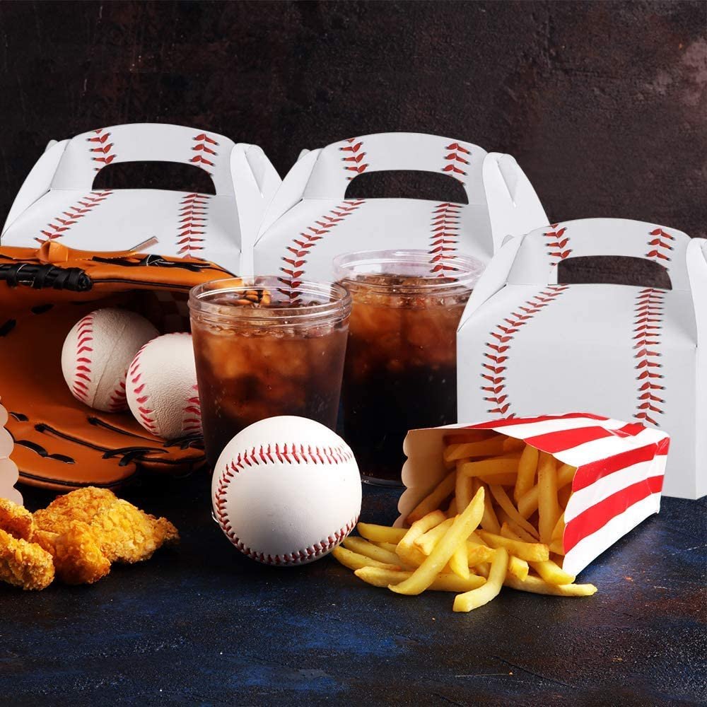 Baseball Treat Boxes for Candy, Cookies and Sports Themed Party Favors - Pack of 12 Cookie Boxes, Cute Team Favor Cardboard Boxes with Handles for Birthday Party Favors, Holiday Goodies