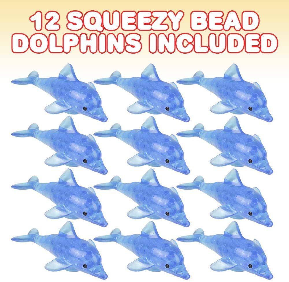 Dolphin Squeeze Toys with Water Beads, Set of 12, Cute Stress Relief Toys for Kids and Adults, Aquatic Under-the-Sea Party Favors, Sensory Toys for Autism, Kids’ Goodie Bag Fillers