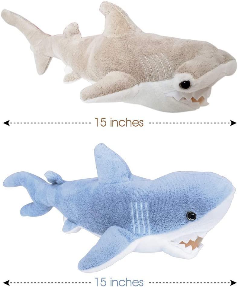 ArtCreativity Cozy Plush Shark Set, 15 Inch Soft and Cuddly Mako and Hammerhead Stuffed Animals for Kids, Cute Nursery Décor, Best Gift for Baby Shower, Boys, Girls, Toddler