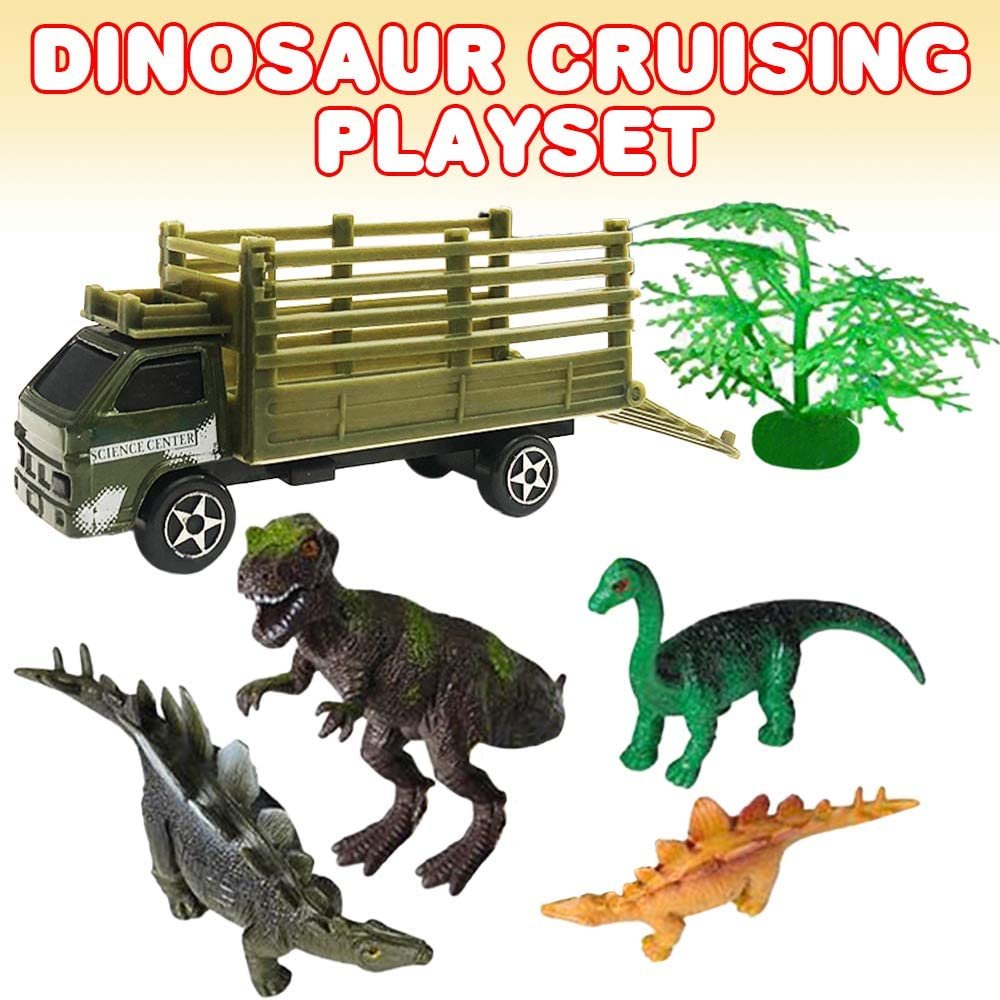 Dinosaur Cruising Playset for Kids, 6-Piece Set, Includes Truck, Tree and 4 Dino Figurines, Cool Dinosaur Toys for Boys and Girls, Best Christmas or Birthday Gift for Children