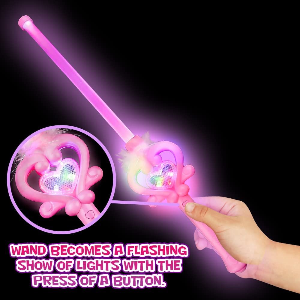 Light Up Princess Wands for Girls - Set of 12 - LED Feather Magic Wands for Kids with 6 Light Up Modes, Batteries Included - Princess Party Favors - Princess Party Supplies