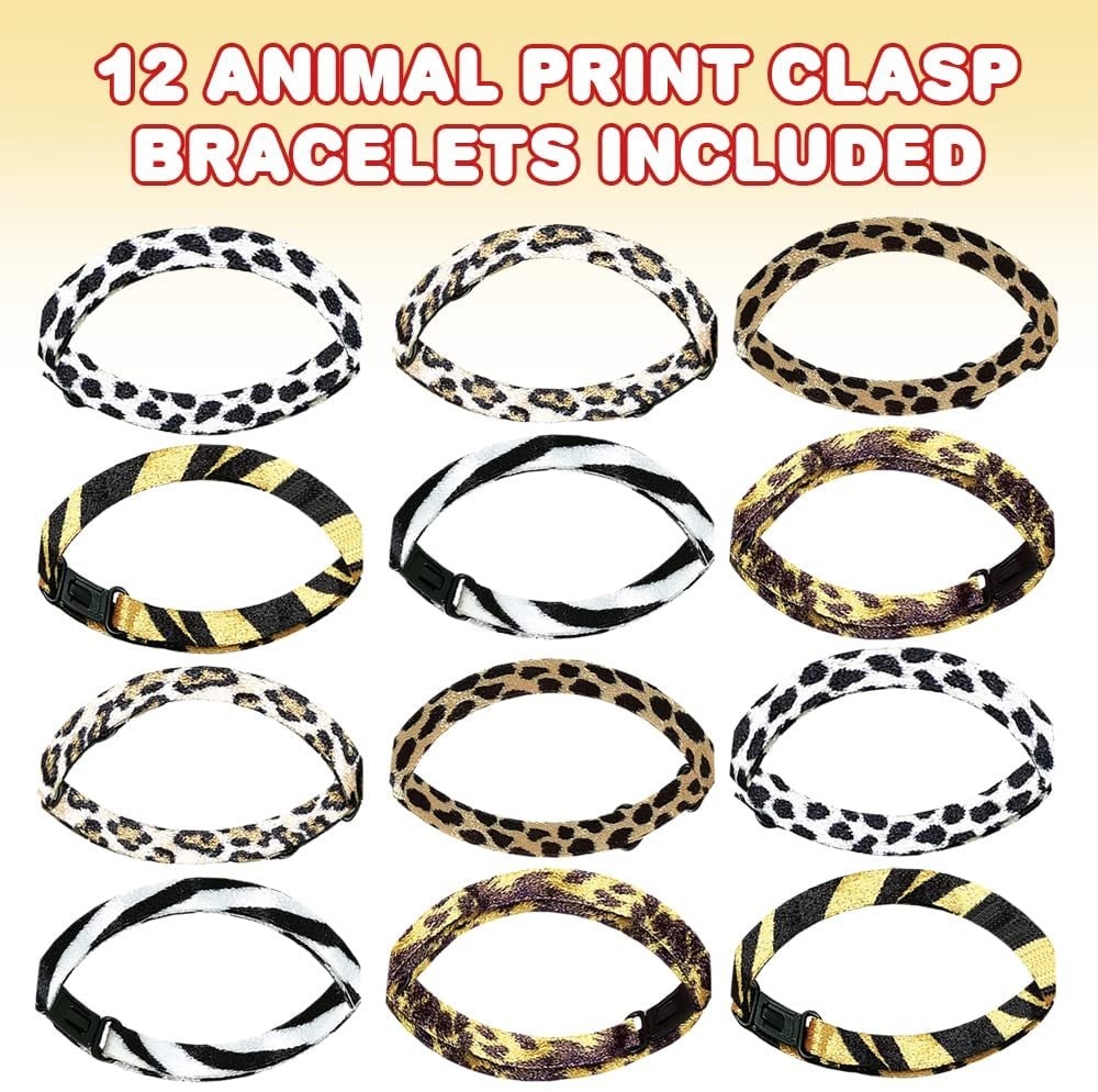 ArtCreativity Animal Print Bracelets, Set of 12, Novelty Bracelets with Plastic Buckle Strap - Fashionable Party Favor, Carnival Prize, Party Bag Stuffers, Great Gift for Boys and Girls