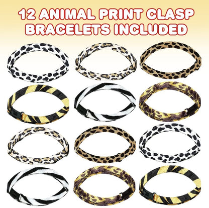 ArtCreativity Animal Print Bracelets, Set of 12, Novelty Bracelets with Plastic Buckle Strap - Fashionable Party Favor, Carnival Prize, Party Bag Stuffers, Great Gift for Boys and Girls