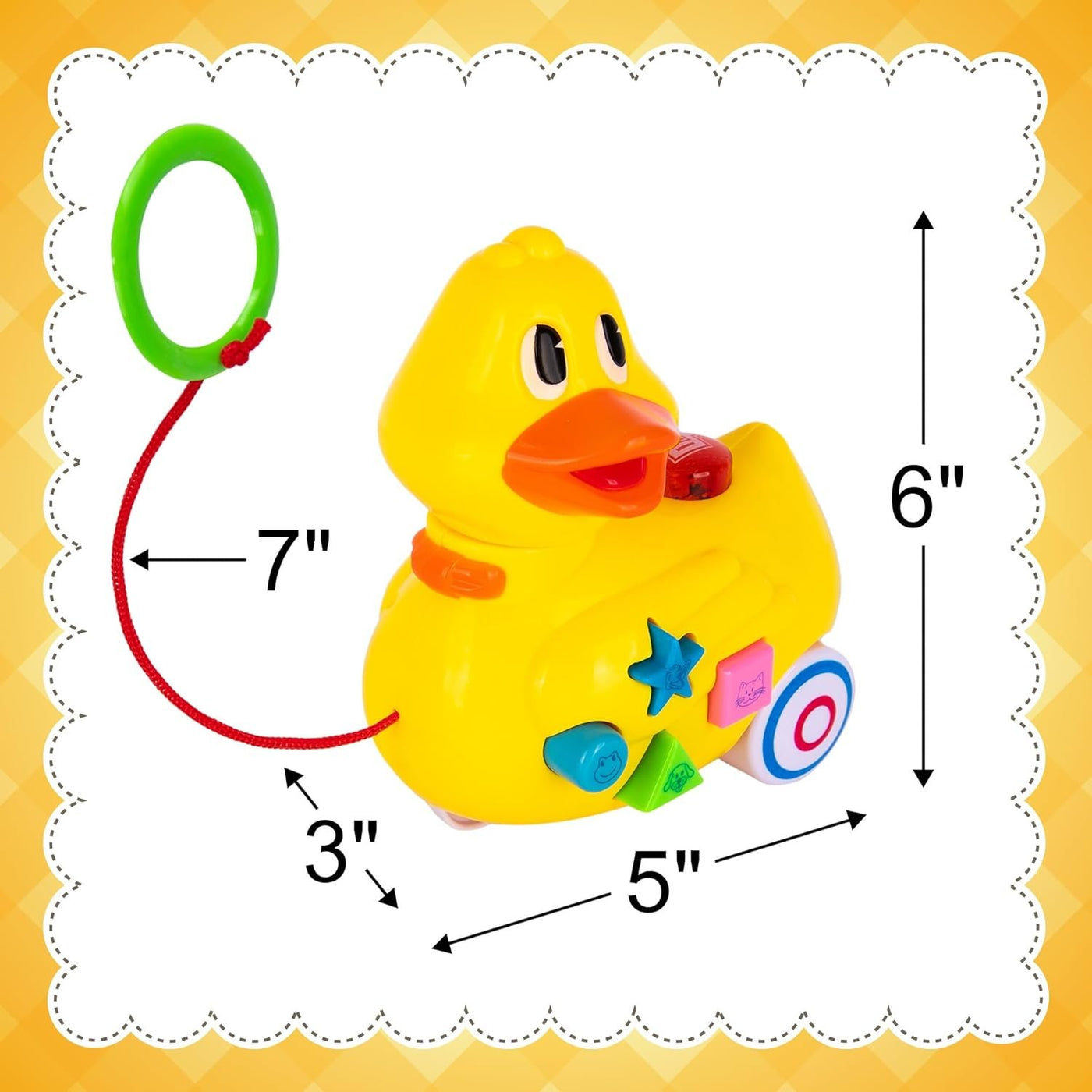 Musical Walking Duck Pull Toy - Yellow Duck Toy for Kids - Toddler Pull Toy Duck with Lights, Animal Sounds, and Music - Helps Teach Colors, Sounds, and Shapes - Gift for Kids 3 and Up