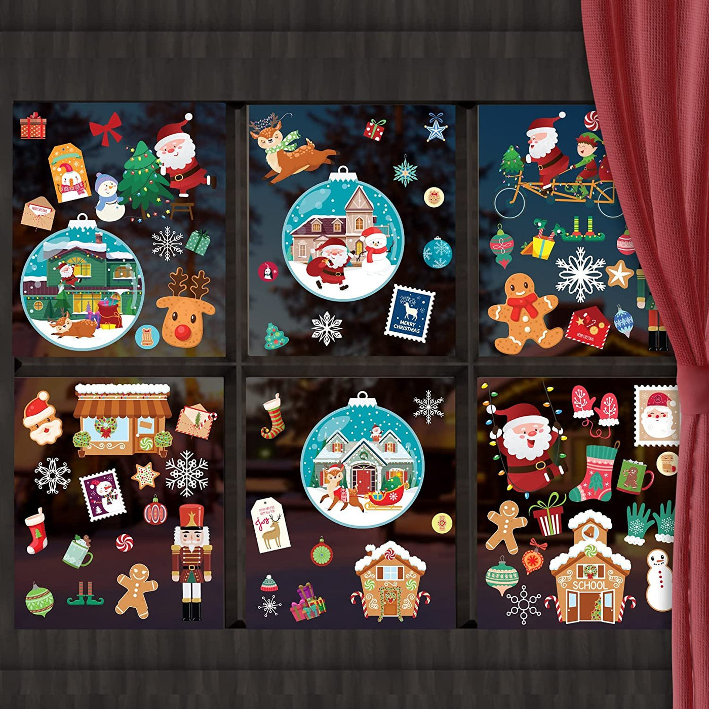 Christmas Window Clings, 300 Stickers Total, Christmas Decals for Windows, 75 Designs, Double Sided Christmas Window Stickers, Decoration for Glass Windows, No Adhesive or Residue, 24 Sheets