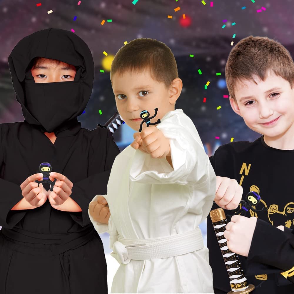 Mini Bendable Ninjas, Set of 48, Ninja Toys for Boys and Girls in 4 Assorted Colors, Great as Ninja Party Favors, Ninja Gifts for Kids, and Stress Relief Toys for Boys and Girls