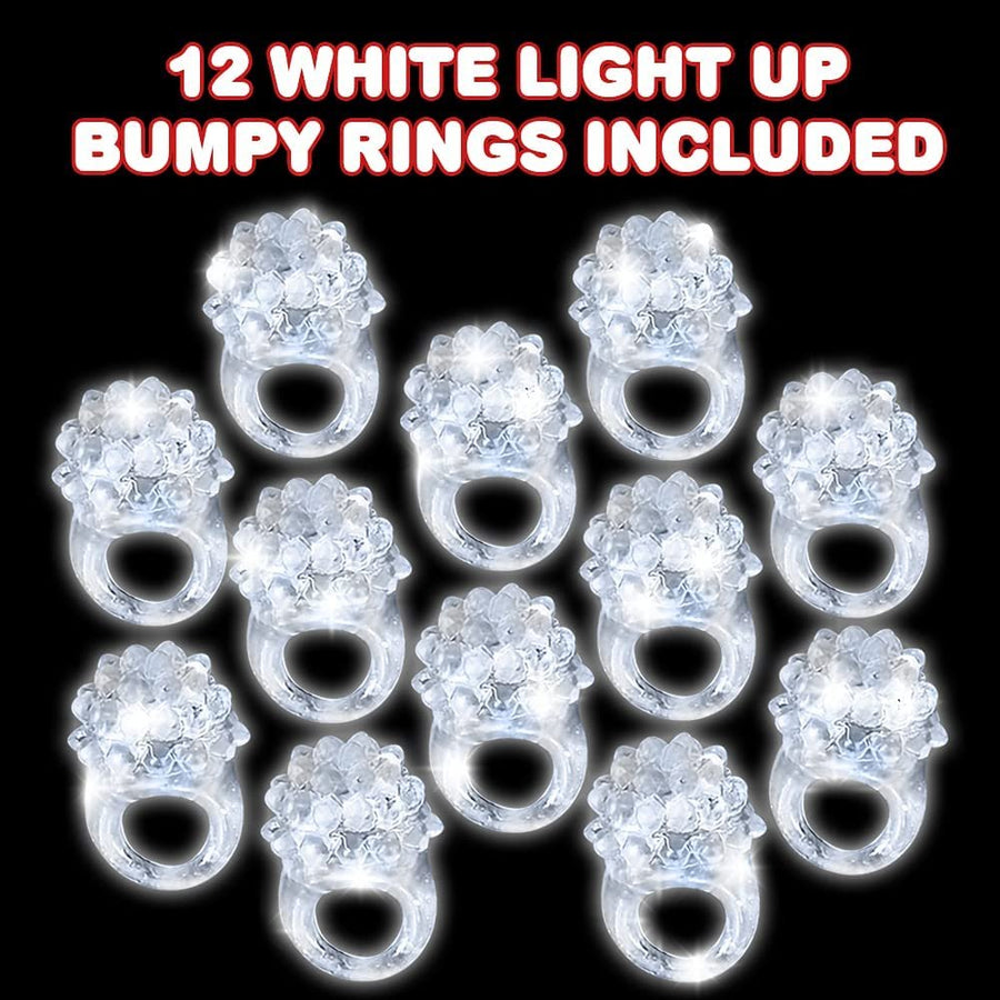 Light Up Bumpy Rings for Kids, Set of 12, Flashing Accessories for Boys and Girls, Light-Up Party Favors for Children, Goodie Bag Fillers and Stocking Stuffers