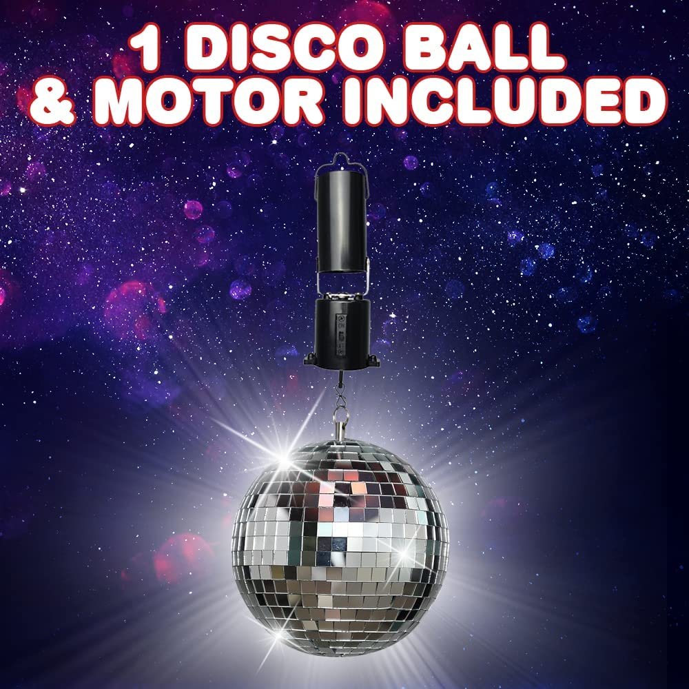 Disco Ball Motor with Mirrored Disco Ball, Includes Battery Powered Sp