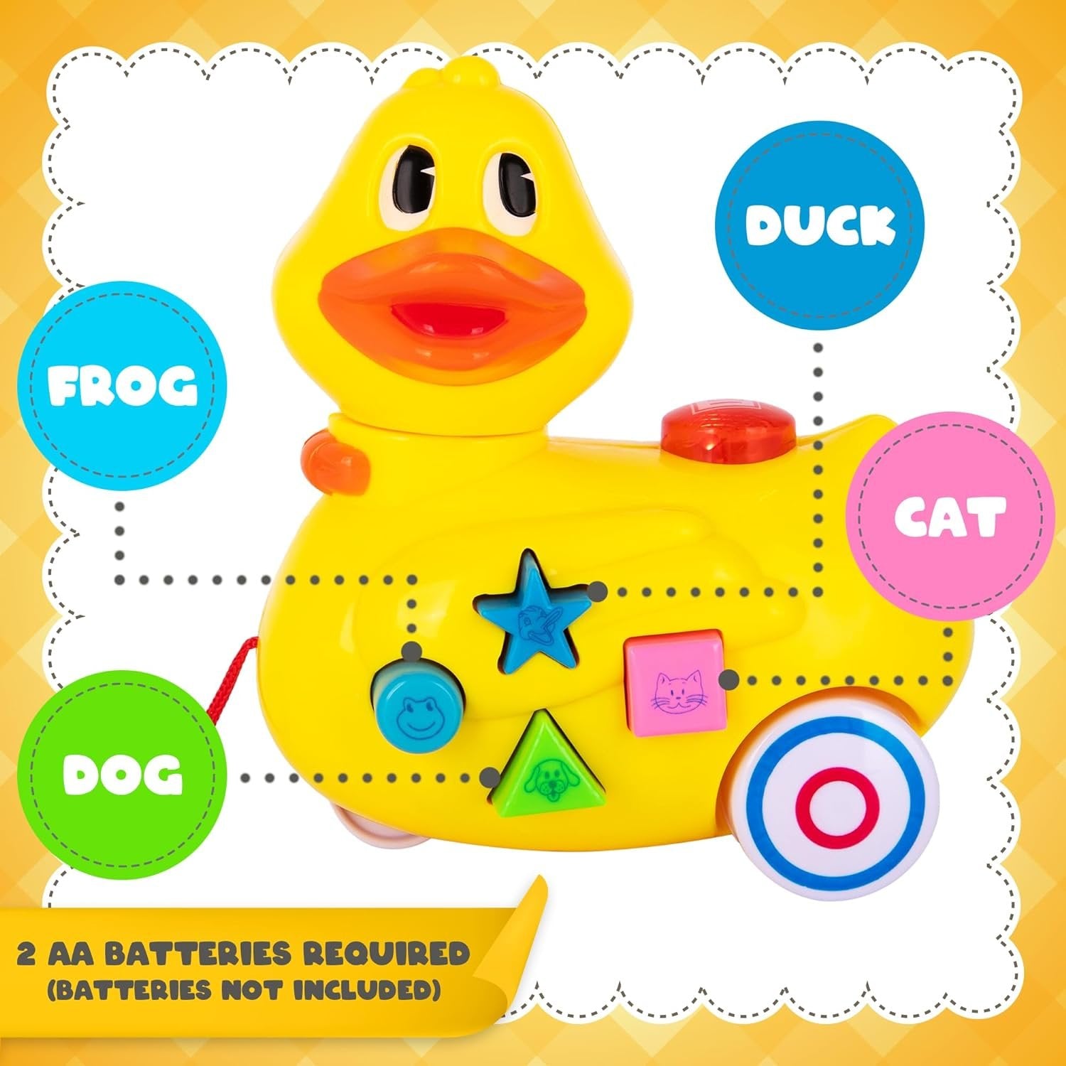 Musical Walking Duck Pull Toy - Yellow Duck Toy for Kids - Toddler Pull Toy Duck with Lights, Animal Sounds, and Music - Helps Teach Colors, Sounds, and Shapes - Gift for Kids 3 and Up