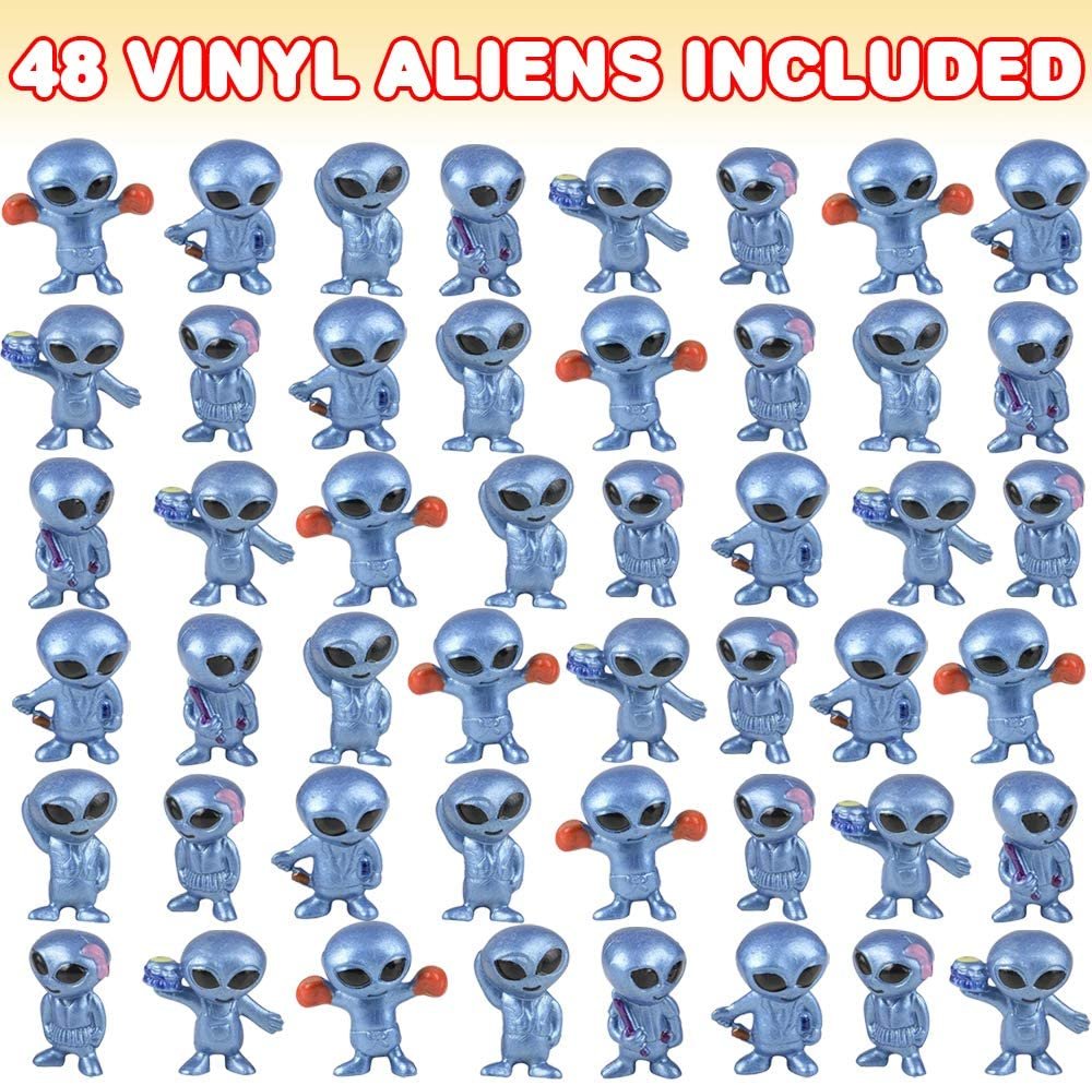 ArtCreativity Vinyl Alien Toy Figurines, Set of 48, Fun Space Party Favors for Kids, Small UFO Toys in Assorted Poses, Cool Intergalactic Party Supplies, Goodie Bag Fillers and Stocking Stuffers