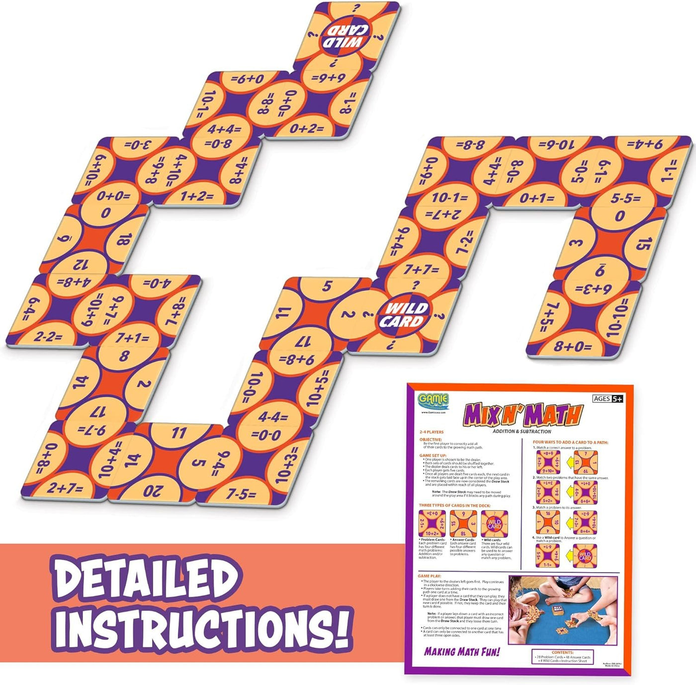 Mix N' Math Card Game for Kids - 130 Cards - Includes Problems, Solutions, & Wild Cards - The Math Games That Makes Learning Math Fun - Educational Math Matching Card Game for Hours of Rewarding Fun