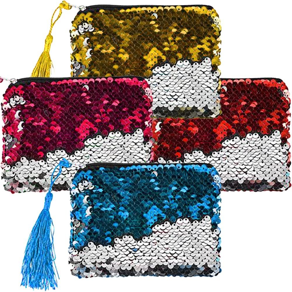 Flip Sequin Coin Purse with Tassel, Set of 4, Colorful Flip Sequin Purses For Girls, Cute Coin Bags For Kids, Birthday Party Favors, Goodie Bag Fillers, Princess Party Supplies