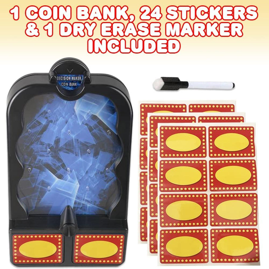 Decision Making Savings Bank for Kids, Includes 1 Coin Bank, 24 Stickers, and 1 Dry Erase Marker, Customizable Piggy Bank for Boys and Girls, Great Gift for Kids Ages 3 and up