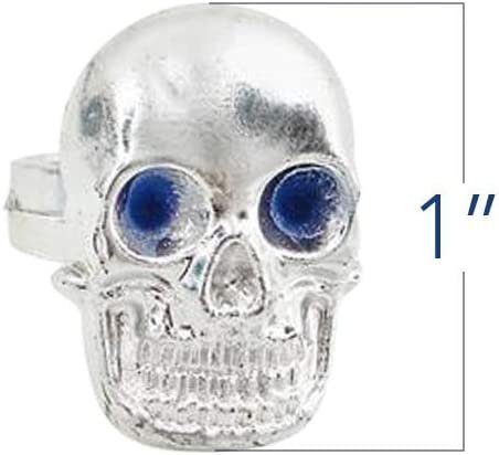 Silver Plastic Skull Rings for Kids, Set of 144, Halloween Party Favors, Non-Candy Trick or Treat Supplies, Pirate-Theme Goodie Bag Fillers, Spooky Classroom Rewards for Boys and Girls