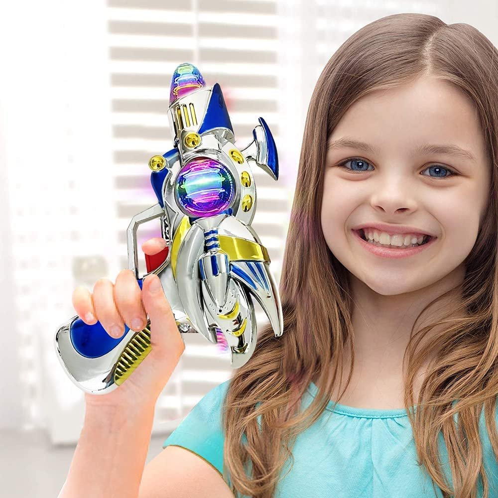 Blue Super Spinning Space Blaster Gun with Flashing LEDs and Sound Effects, Cool Futuristic Toy Gun with Batteries Included, Great Gift Idea for Kids