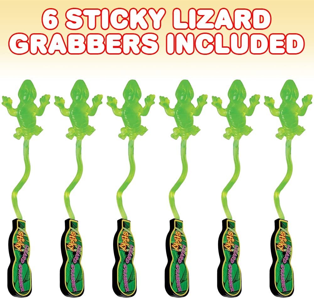 Sticky Lizard Grabbers, Set of 6, Lizard Toys for Kids That Stick on Walls, Flinging Toys for Boys and Girls, Reptile Party Favors, Classroom Prizes, and Pinata Filler Toys
