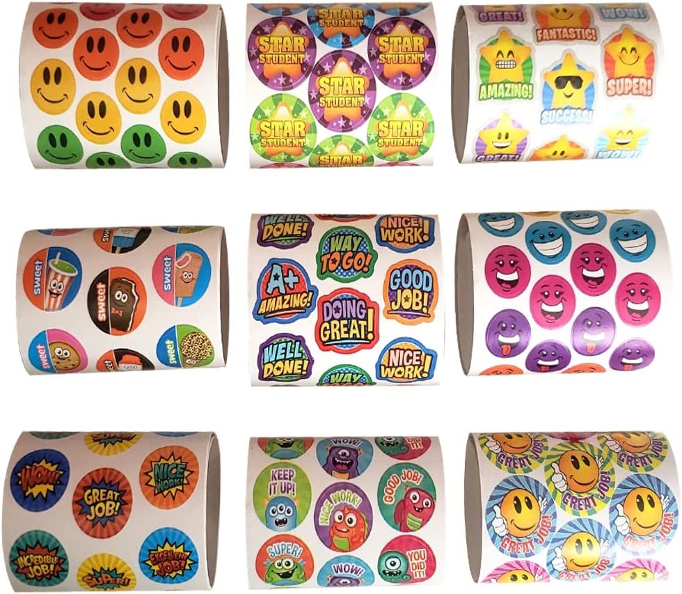 Teacher Reward Stickers for Kids - 9 Rolls with Over 600 Stickers - Bulk Positive Reinforcement Student Rewards - Classroom Prize - Elementary, Kindergarten, Preschool School Supplies