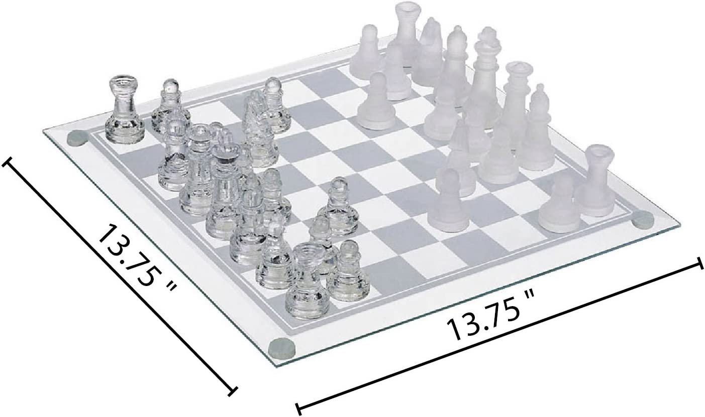 Gamie Glass Chess Set, Elegant Design - Durable Build - Fully Functional - 32 Frosted and Clear Pieces - Felted Bottoms - Easy to Carry - Reassuringly Stable (14 Inch)