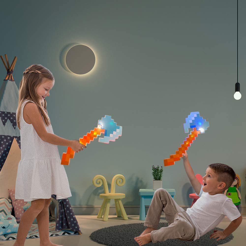 Light Up Pixel Axe Toy, 1PC, LED Ax for Kids with 3 Flashing Modes, Cool Halloween Costume Accessory, Batteries Included, Best Birthday and Holiday Gifts for Gamers, 17.5"es