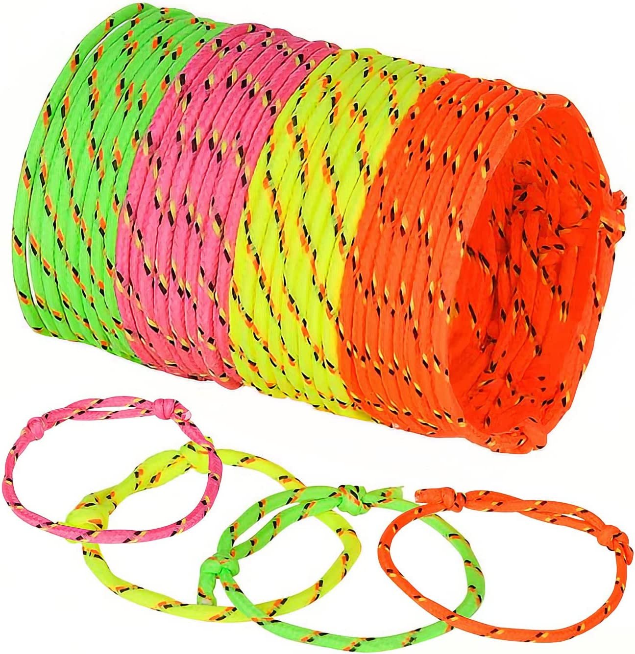 ArtCreativity Adjustable Friendship Bracelets - Pack of 144 Fabric Material Wristbands in Assorted Neon Colors - Fun Party Favor, Carnival Prize - Amazing Gift for kids, adults and pets