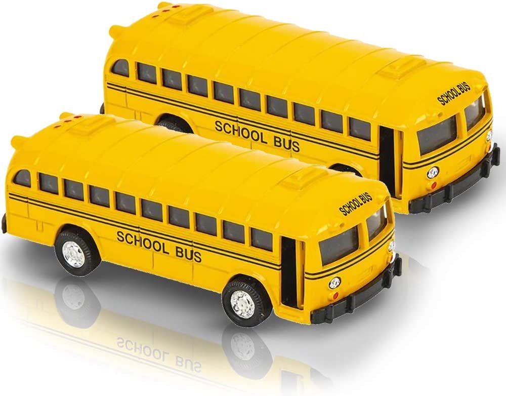 ArtCreativity 5 Inch Pull Back School Bus Playset, Set of 2 Classic School Buses, Diecast Bus Toy Set with Pull Back Mechanisms, Great Party Favors, Gift Idea for Boys and Girls