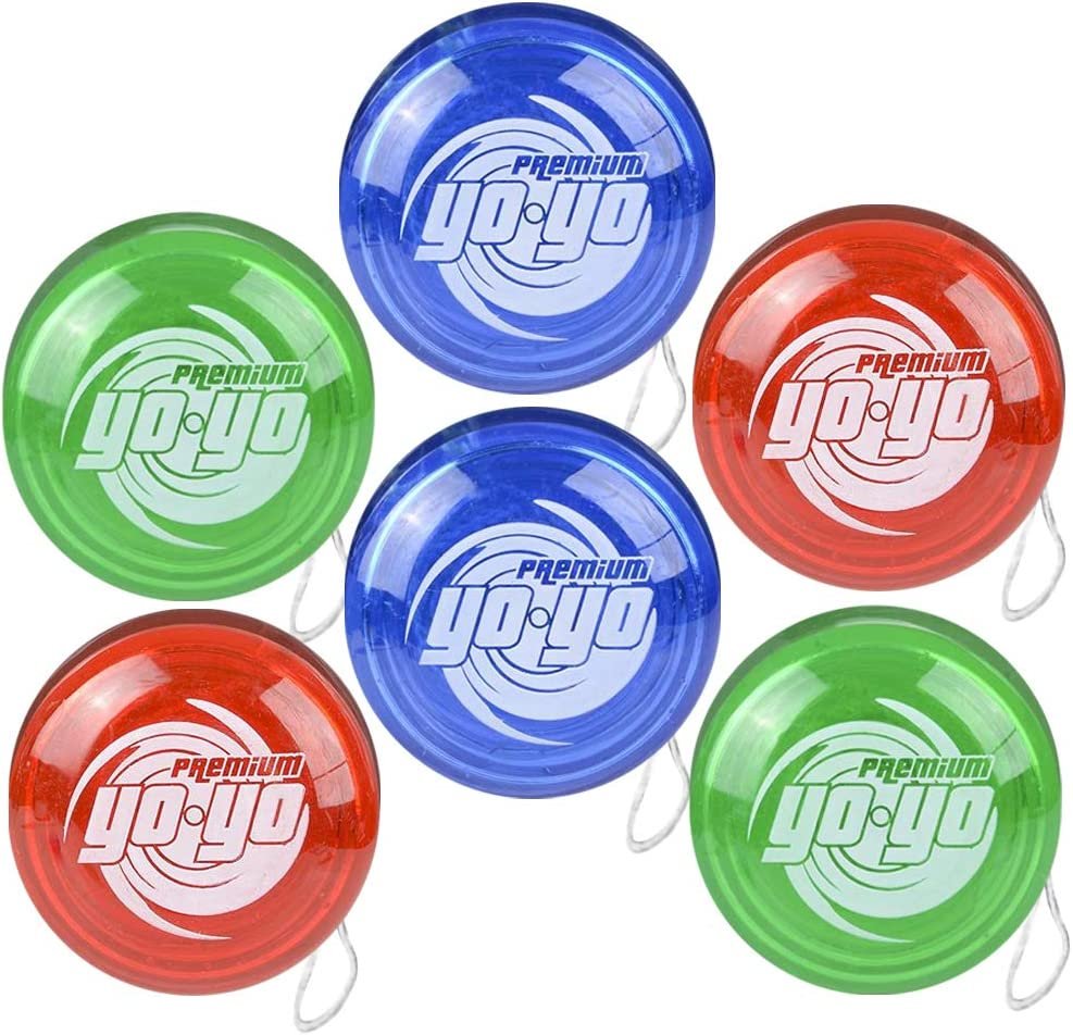Premium Plastic Yoyos for Kids, Pack of 6 Yo-Yo Toys in Assorted Colors, Birthday Party Favors, Goodie Bag Fillers, Holiday Stocking Stuffers, Classroom Prizes