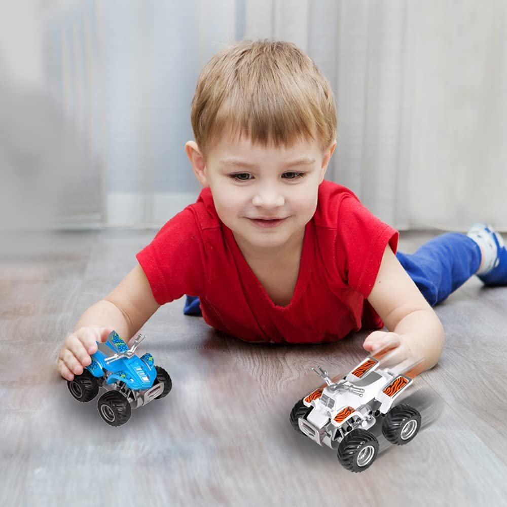 Land & Sea Friction ATV Set, Set of 2, Push n Go Toy Cars with Fun Designs, Cool Birthday Party Favors for Kids, Pretend Play Gifts for Boys and Girls