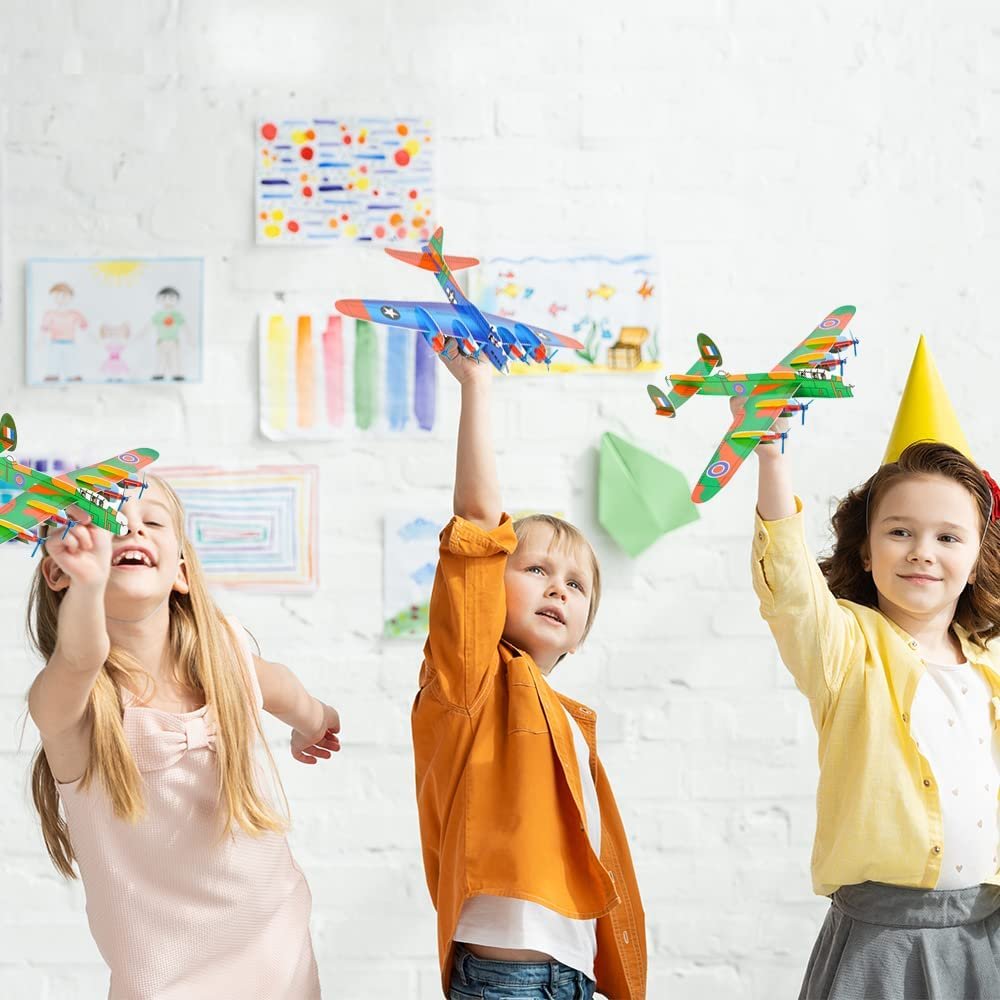 ArtCreativity Giant Bomber Foam Glider Planes for Kids, Set of 6, Gliding Airplane Toys for Kids, Colorful Flying Toys for Boys and Girls, Aviation Party Favors, and Outdoor Toys for Active Play