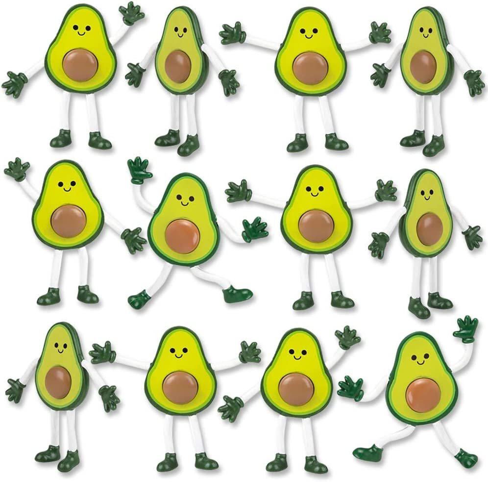 Bendable Avocado Figures, Set of 12 Novelty Food Shaped Bendy Figurines, Stress Relief Fidget Toys for Kids, Birthday Party Favors, Goodie Bag Stuffers, Piñata Fillers for Boys and Girls