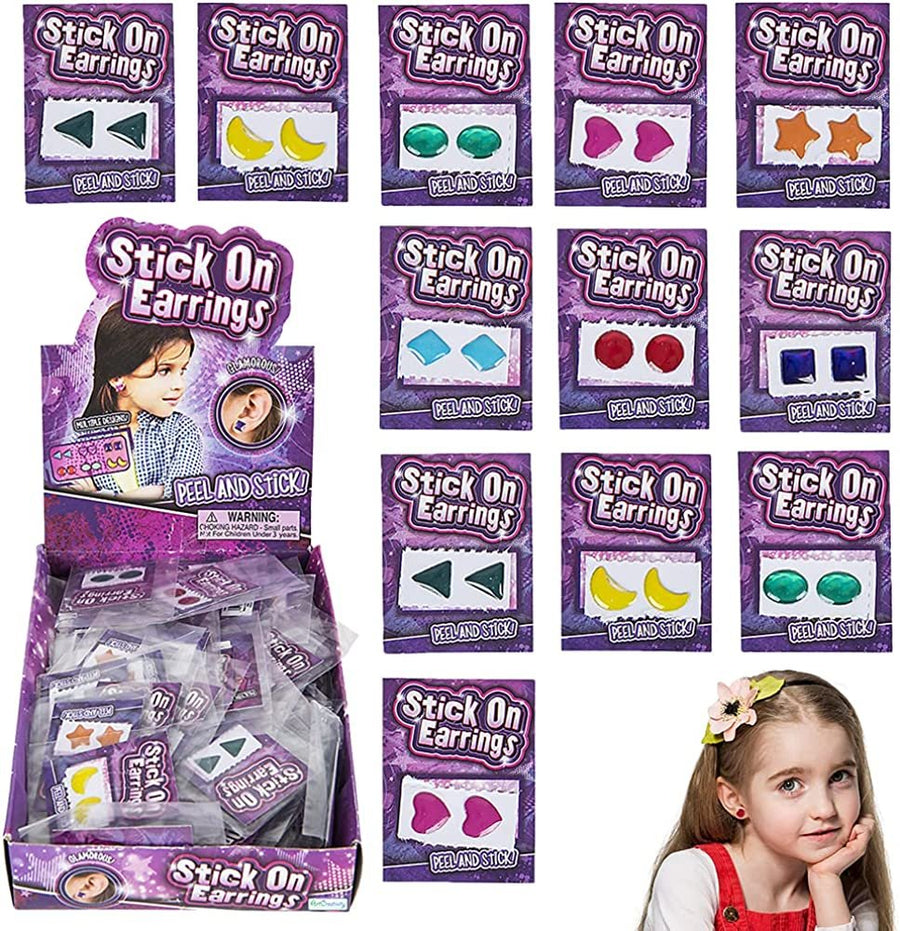 Stick on Earrings for Girls, Set of 144, Individually Packed 3D Earring Stickers with 8 Different Designs, Dress-Up Accessories and Princess Party Favors for Kids, Goodie Bag Fillers