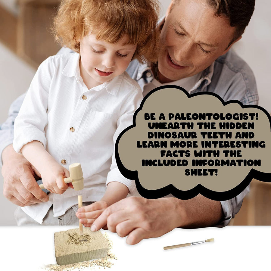Dino Teeth Dig and Discover Excavation Kit for Kids, Includes T-rex and Tarbosaurus Toy Fossil Teeth with 2 Digging Tools, Interactive Dinosaur Gifts for Boys and Girls