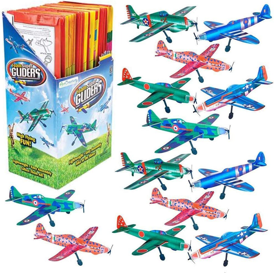 Super Foam Gliders for Kids, Bulk Set of 24, Lightweight Planes with Various Designs, Individually Packed Flying Airplanes, Fun Birthday Party Favors, Goodie Bag Fillers for Boys & Girls