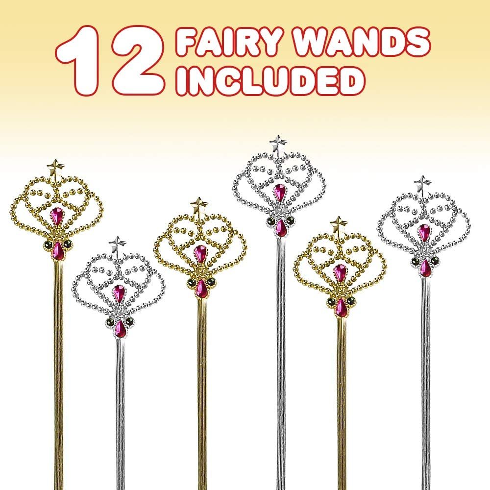 Sparkly Fairy Wands, Pack of 12, Magic Princess Wands with Rhinestones, Princess Party Favors for Boys and Girls, Princess Costume Dress-Up Accessories for Kids